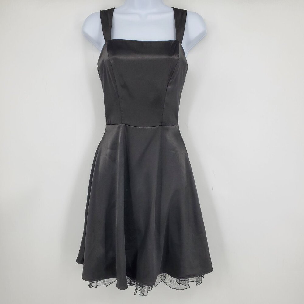 Vintage Ruby Rox Black Satin Y2K Witchy‎ Whimsigoth Square Neck Mini Dress 3